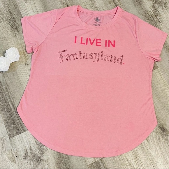 Disney Tops - NEW DISNEY PARKS “I LIVE IN FANTASYLAND”Jeweled T-Shirt Sz L (39.99) NWOT